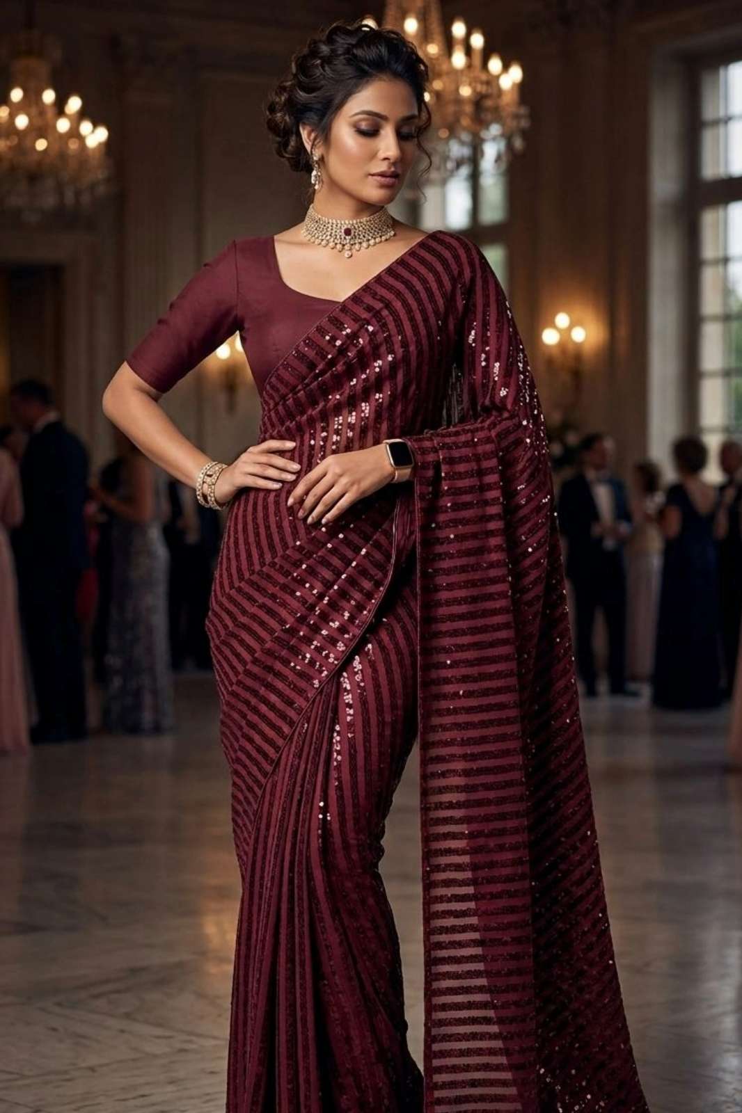 Shri Balaji Emporium 22560  EXPORT QUALITY FINE YARD FABRIC WITH HEAVY FULL SEQUINS WORK SAREE
