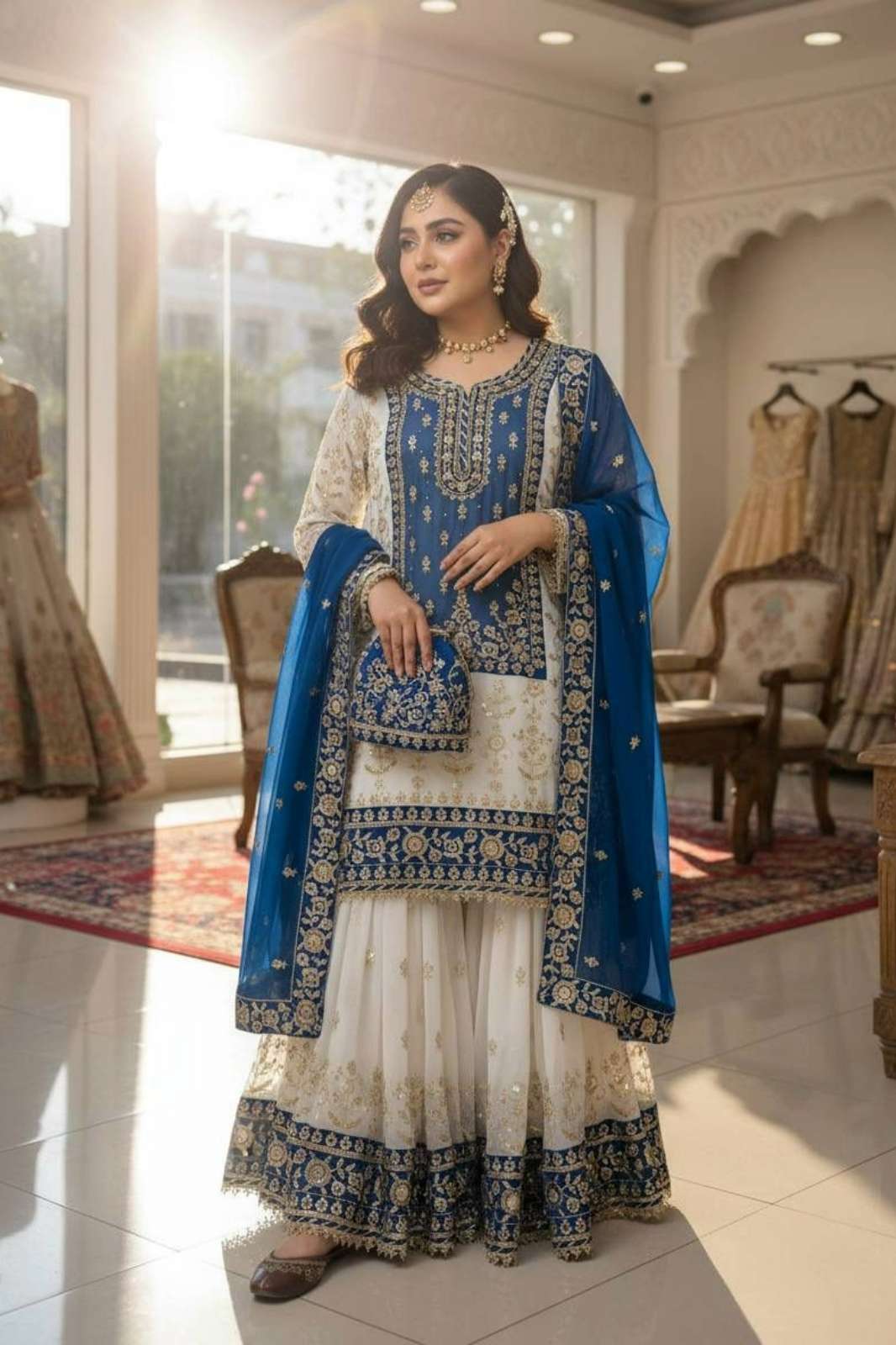 Shri Balaji Emporium 22675 FAUX GEORGETTE Beautiful Sequins & zari embroidery With Pearl and Moti Work Suit