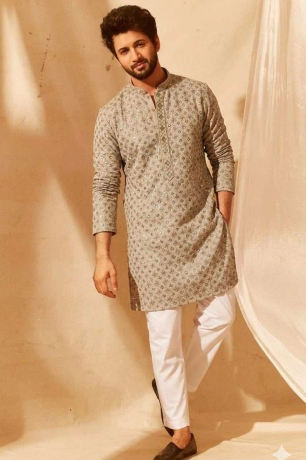 Shri Balaji Emporium 22694 REYON Fabric Heavy embroidery work Mens Kurta Pjama set 