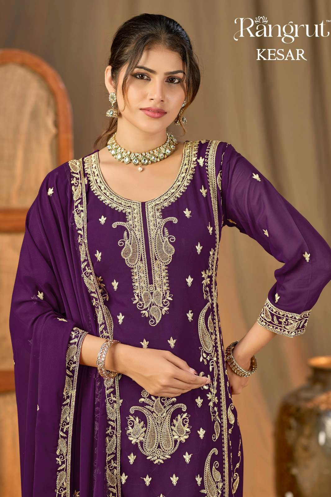 Shri Balaji Emporium 23024 KESAR Blooming Georgette Embroidered Pakistani Suit 