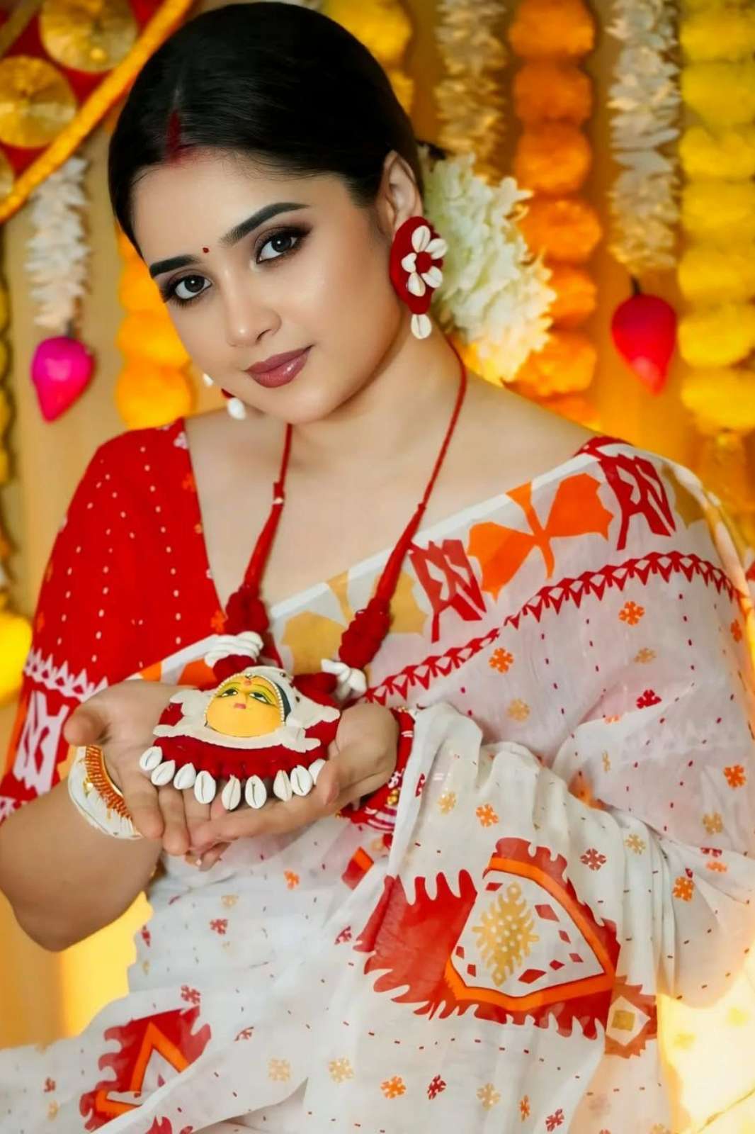 Shri Balaji Emporium 23123 Linen Cotton Beautiful Digital Printed & Weaving Work Durga Puja Saree