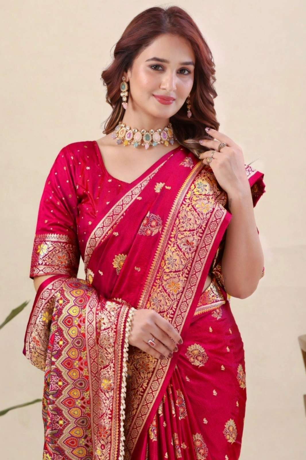 Shri Balaji Emporium 23162 Pure Nylon Satin with Zari Thread Weaving Saree