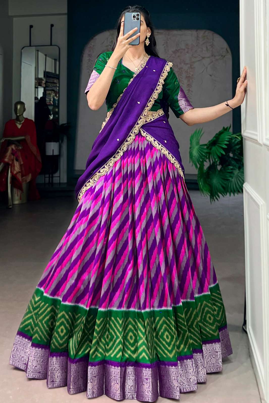 Shri Balaji Emporium 23166 Tasar Silk Leheriya Print & Zari Weaving Work Lehenga Choli