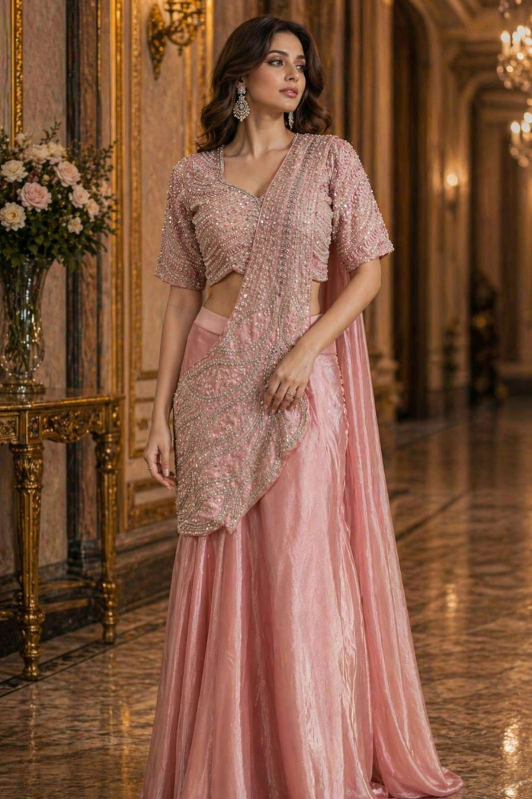 Shri Balaji Emporium A508 FENDI SILK FANCY WORK INDO WESTERN SAREE