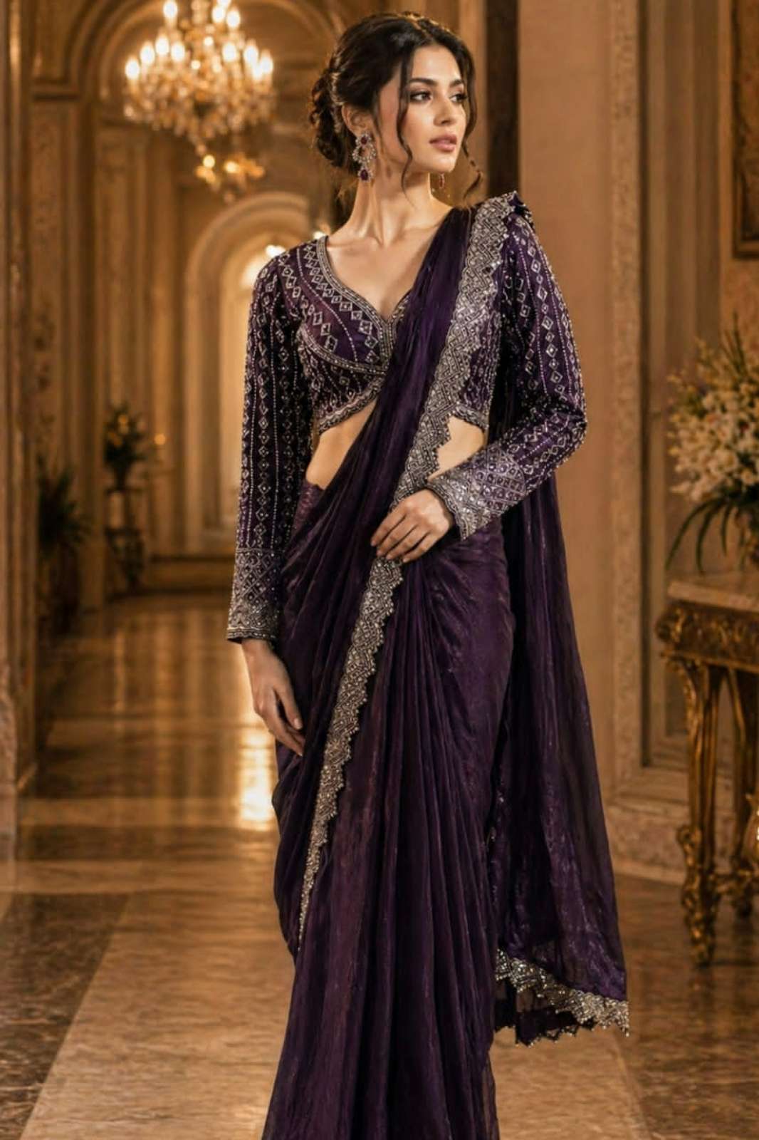 Shri Balaji Emporium A527 FENDI SILK FANCY WORK INDO WESTERN SAREE