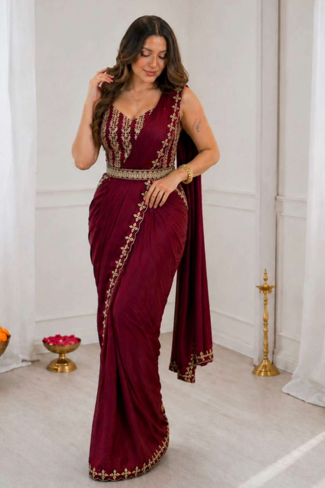SHRI BALAJI EMPORIUM BB 74 Heavy Crep Silk Embroidery Saree With Golden Foil Lace Work