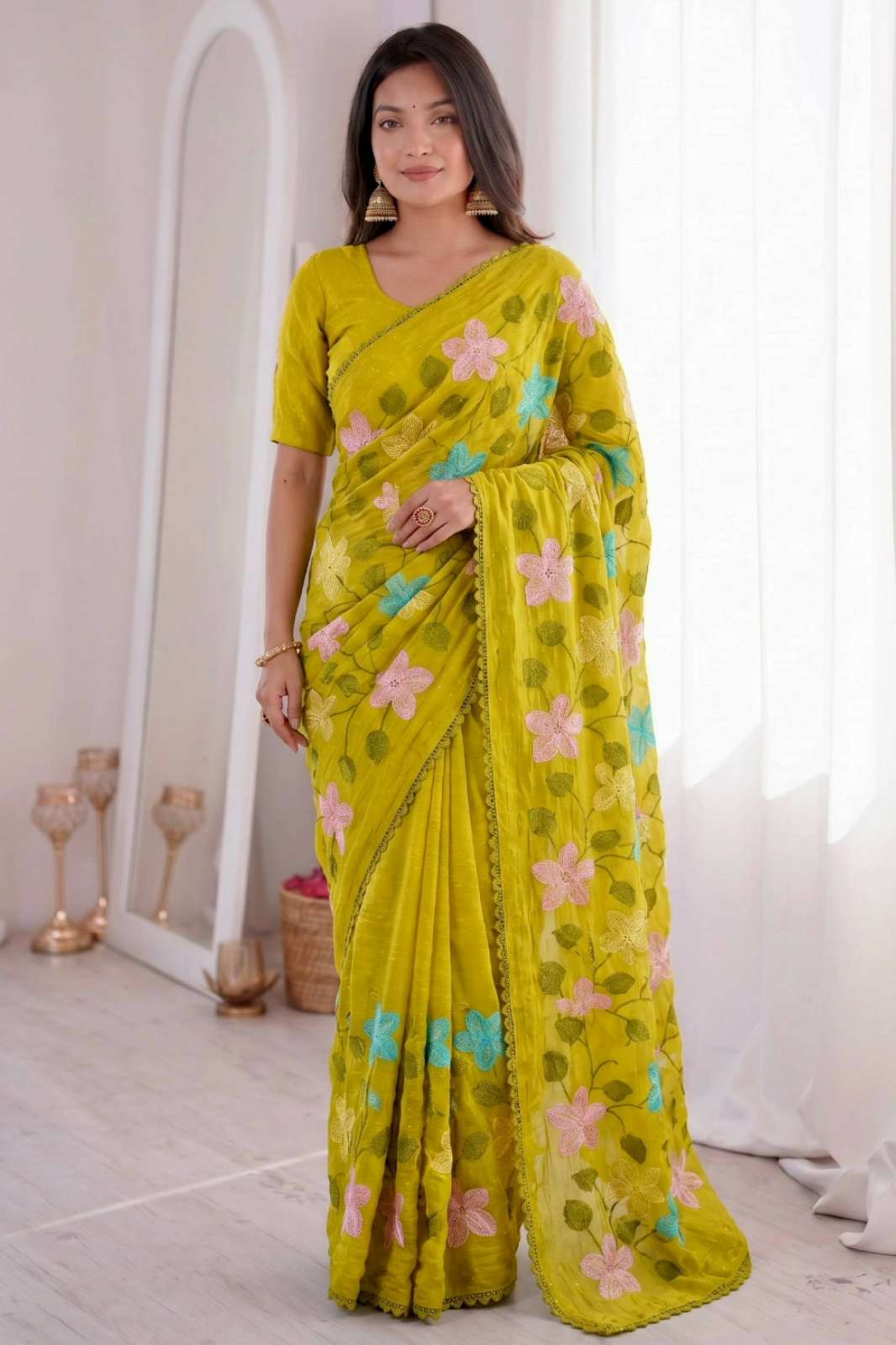 Shri Balaji Emporium BT 1311 Viscos Crunchy Silk Embroidery & Siroski Diamond Work Saree