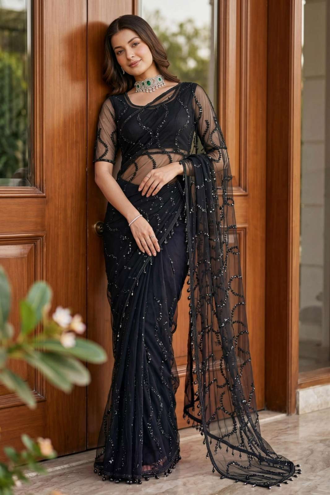 Shri Balaji Emporium DB 4099 Net Sequence pearls Embroidery Work sarees collection