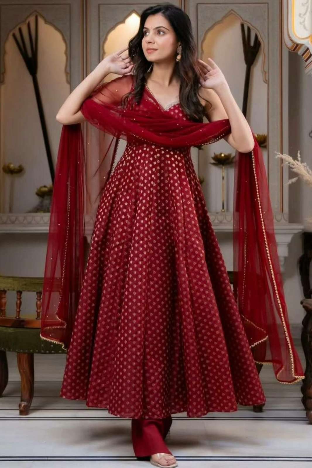 Shri Balaji Emporium DV 22850 Ready to wear Chanderi Jacquard Butti Work Suit