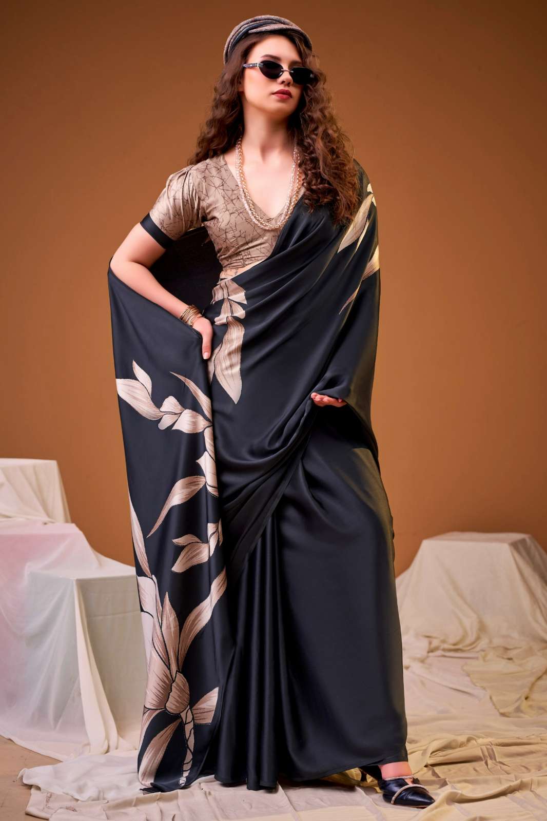 Shri Balaji Emporium LD 4033 Satin Silk Floral Printed sarees collection