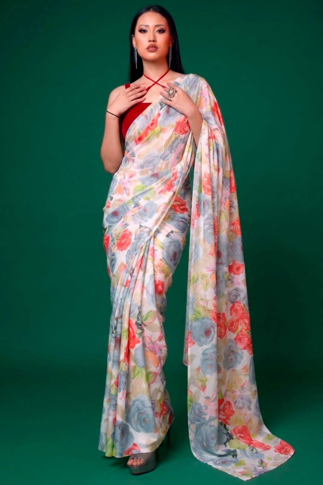 Shri Balaji Emporium LD 4034 Satin Floral Printed sarees collection