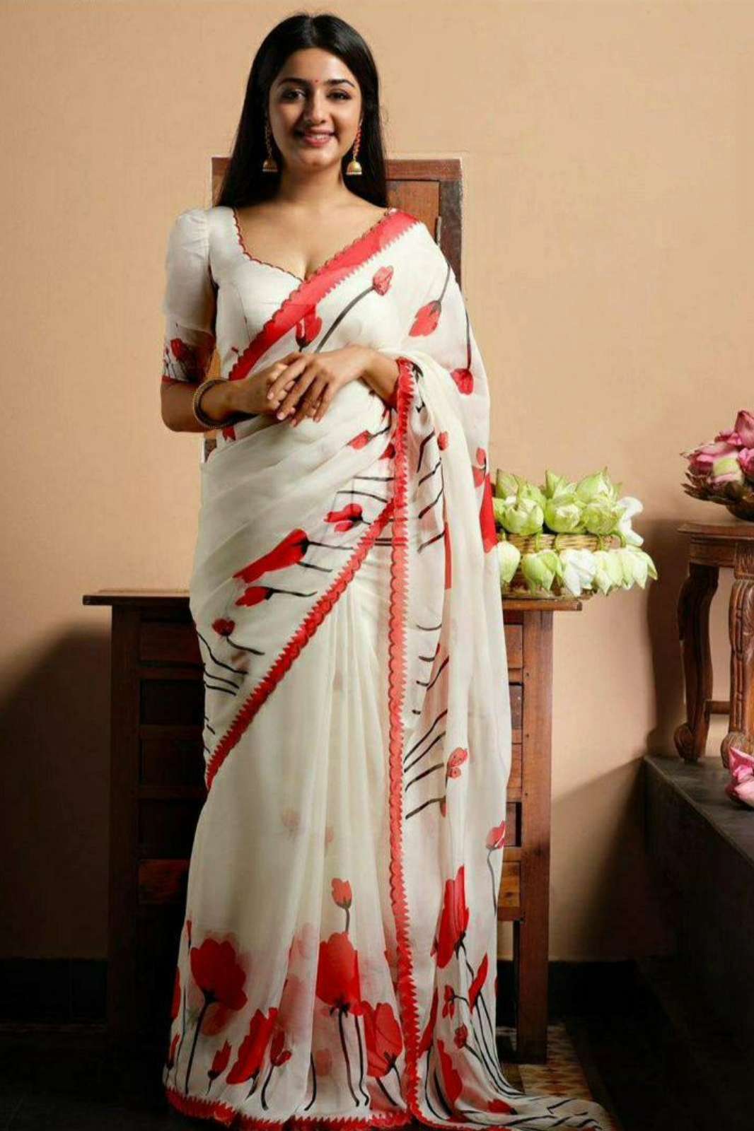 Shri Balaji Emporium MG286 Plain Linen Digital Printed Saree 