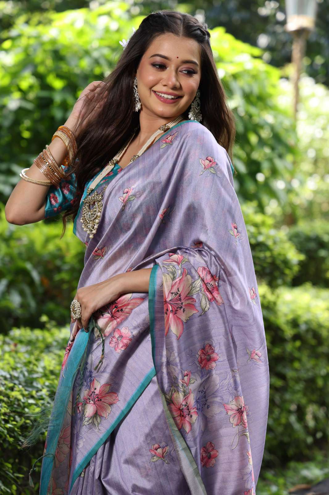 Shri Balaji Emporium PC RUHAB TUSSAR SILK FLORAL PRINTED FESTIVE WEAR SAREE
