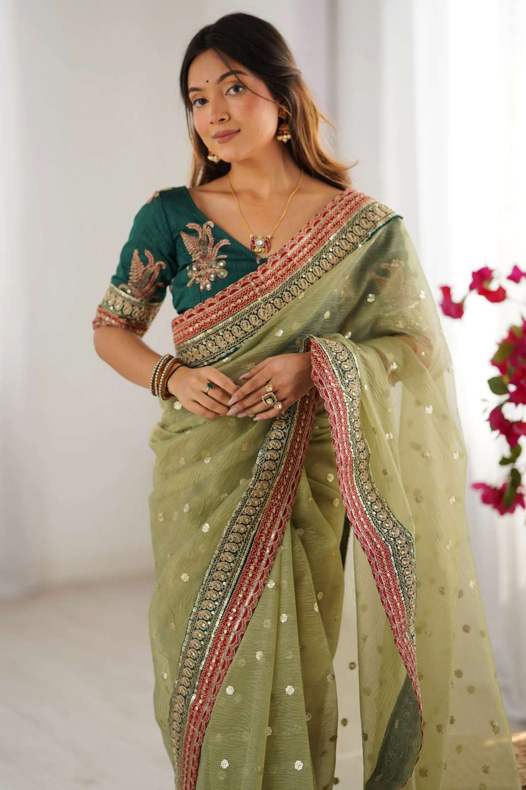 Shri Balaji Emporium PC TARA BANARASI CRUSH CODING WITH SEQUENCE EMBROIDERY WORK SAREE