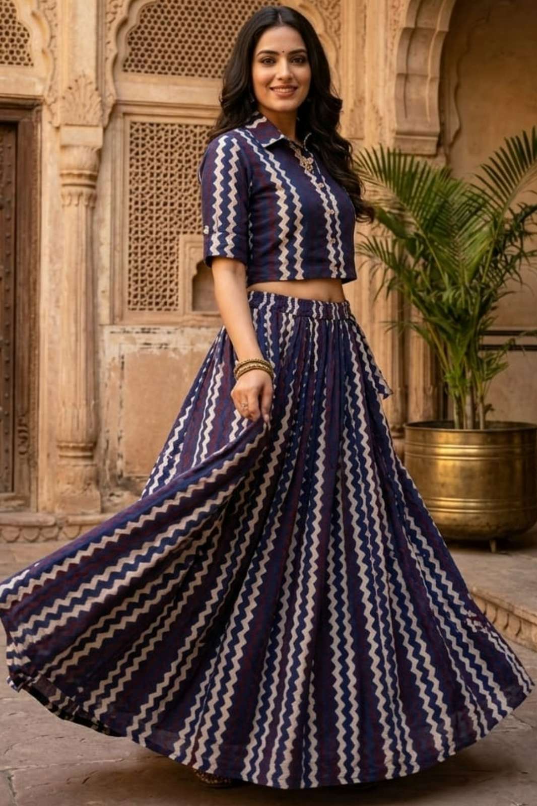 Shri Balaji Emporium RF 23149 Ready to Wear Pure Cotton Bagru hand block printed Top Skirt