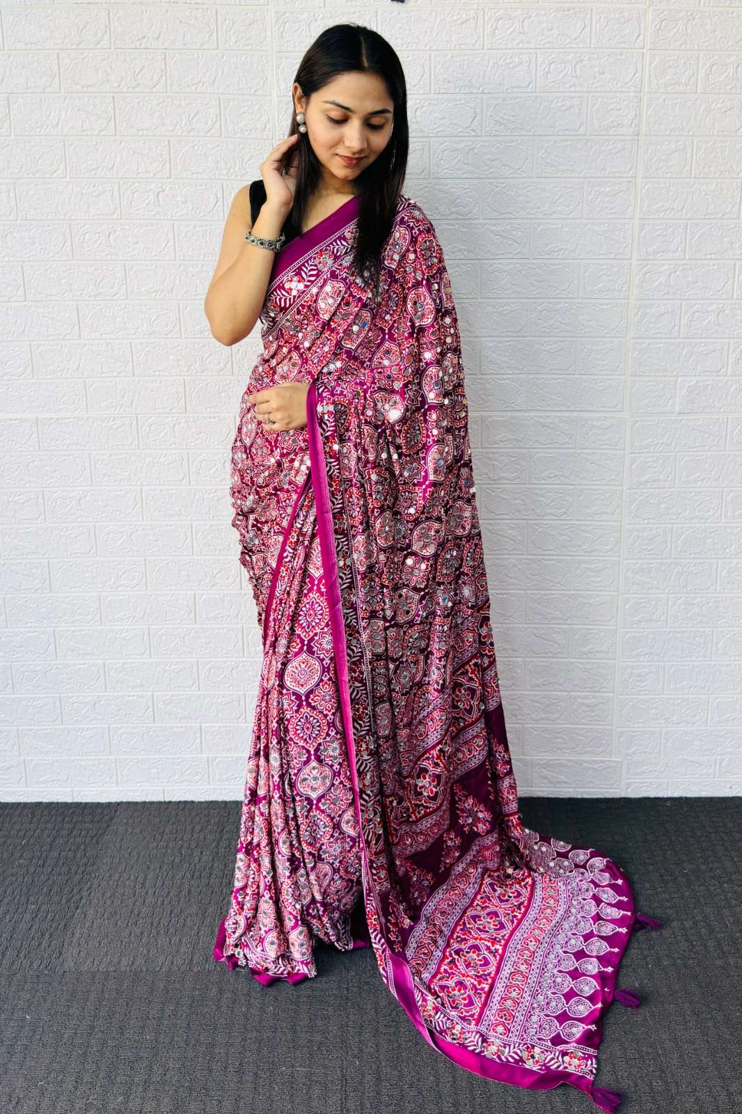 Shri Balaji Emporium SF 2337 Japan Satin Silk Fabric Heavy Mirror Work Saree
