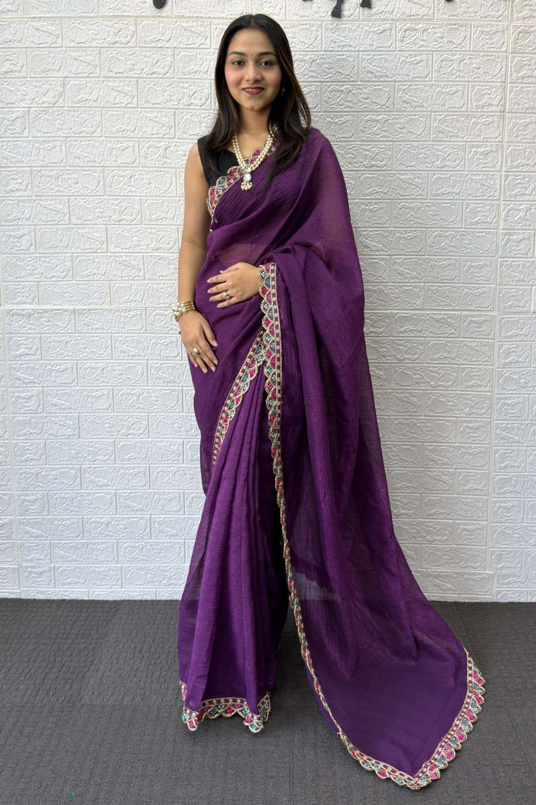 Shri Balaji Emporium SF 2338 Fandy Fabric Embroidery Saree with Lace Border Work 