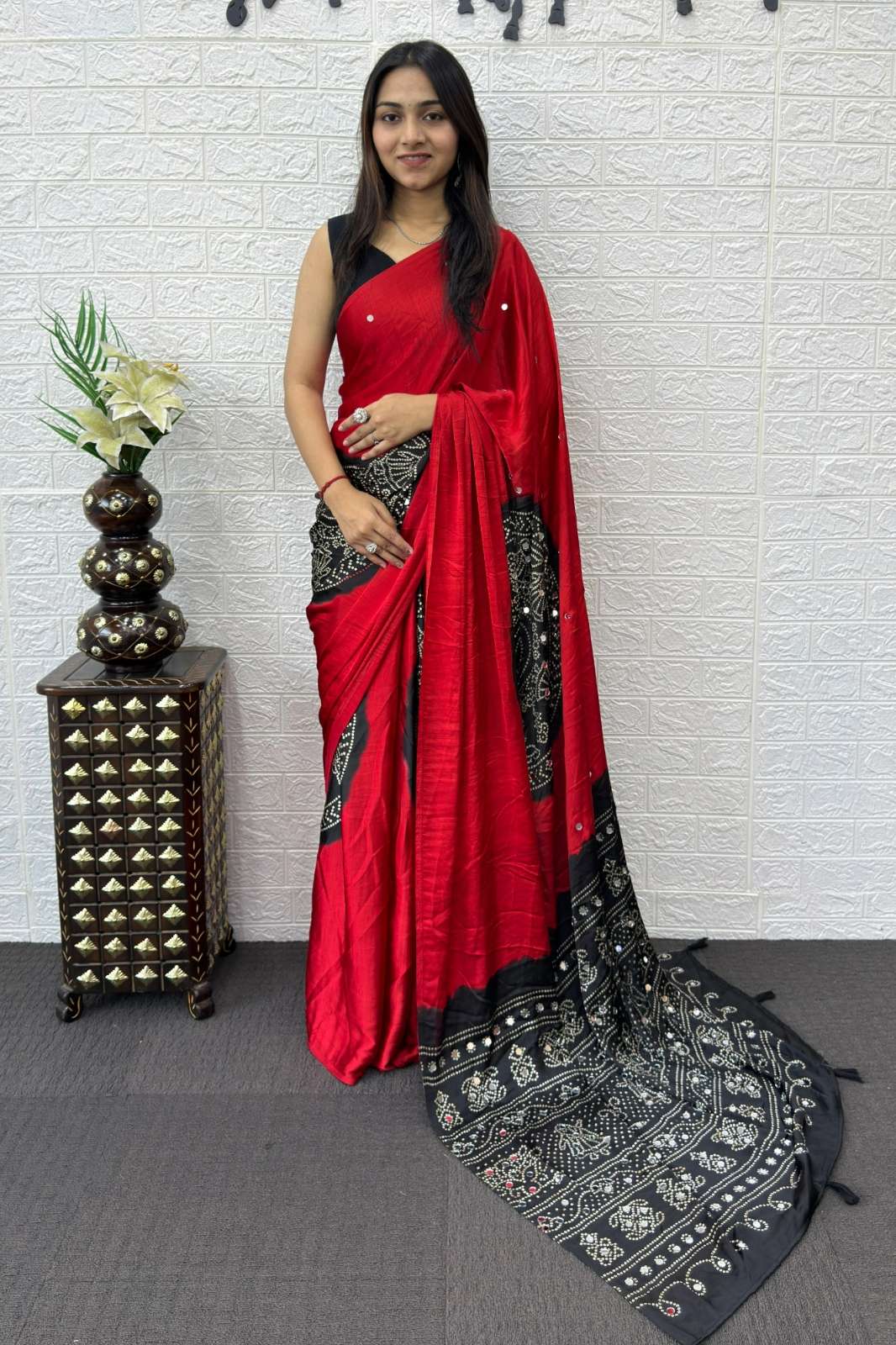 Shri Balaji Emporium SF 2365 Japan Satin Silk Heavy Mirror Work Saree