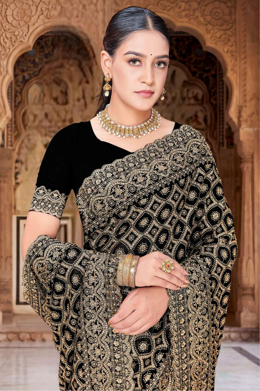 Shri Balaji Emporium SHRINGAR 23120 georgette Zircon & embroidery wrok saree collection