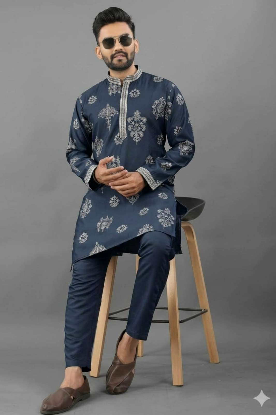Shri Balaji Emporium SK 22921 Russian Silk Embroidery Work Mens Kurta 