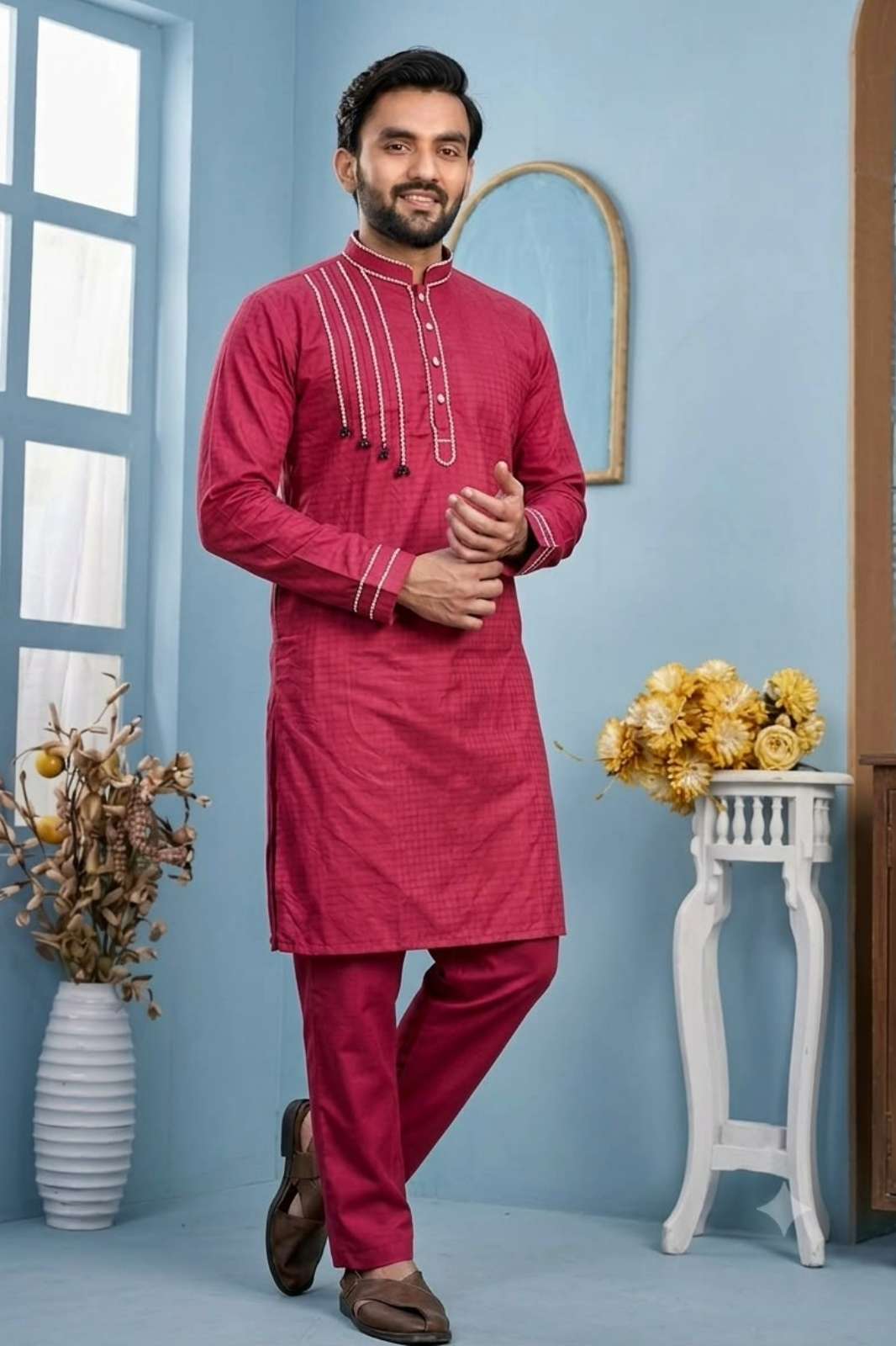 Shri Balaji Emporium SK 22924 Pure Cotton Hand Work Mens Kurta 