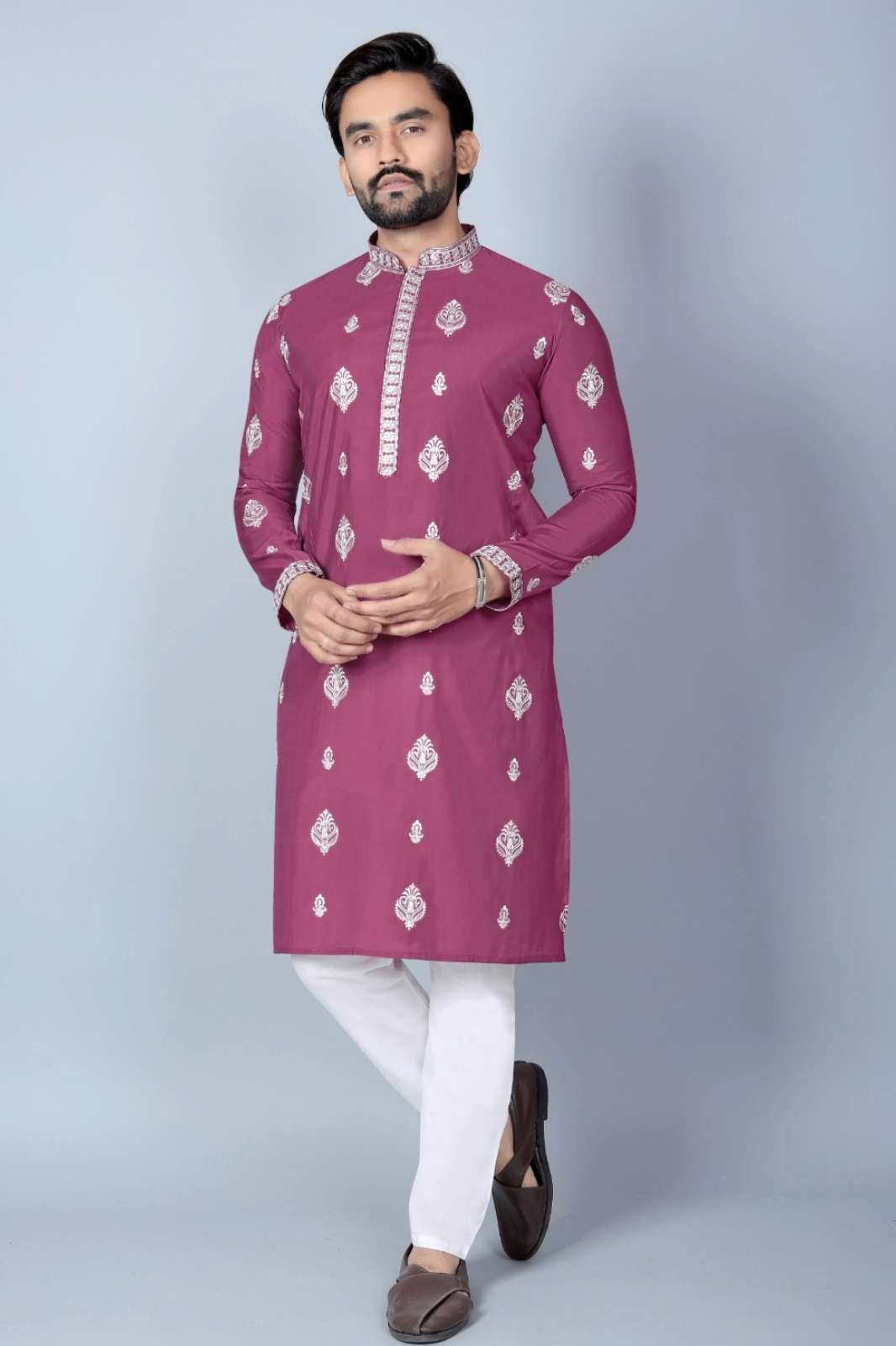 Shri Balaji Emporium SK 22925 Ready to Wear Chanderi Silk Embroidery Work Mens Kurta 