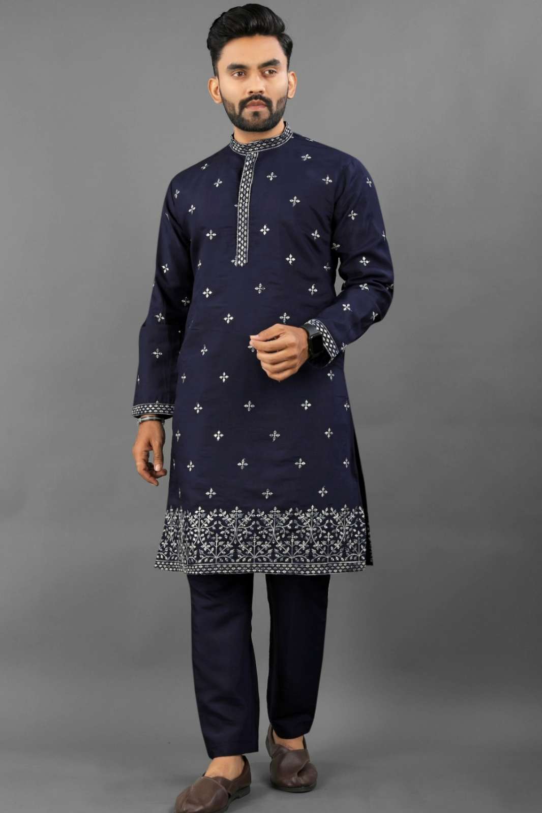 Shri Balaji Emporium SK 22928 Roman Silk Embroidery Work Mens Kurta 
