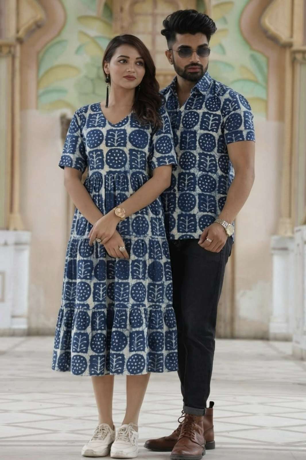Traditional Indian Men Women Exclusive Trendy Pure Cotton One Piece Dress & Mens Shirt Couple Dress 