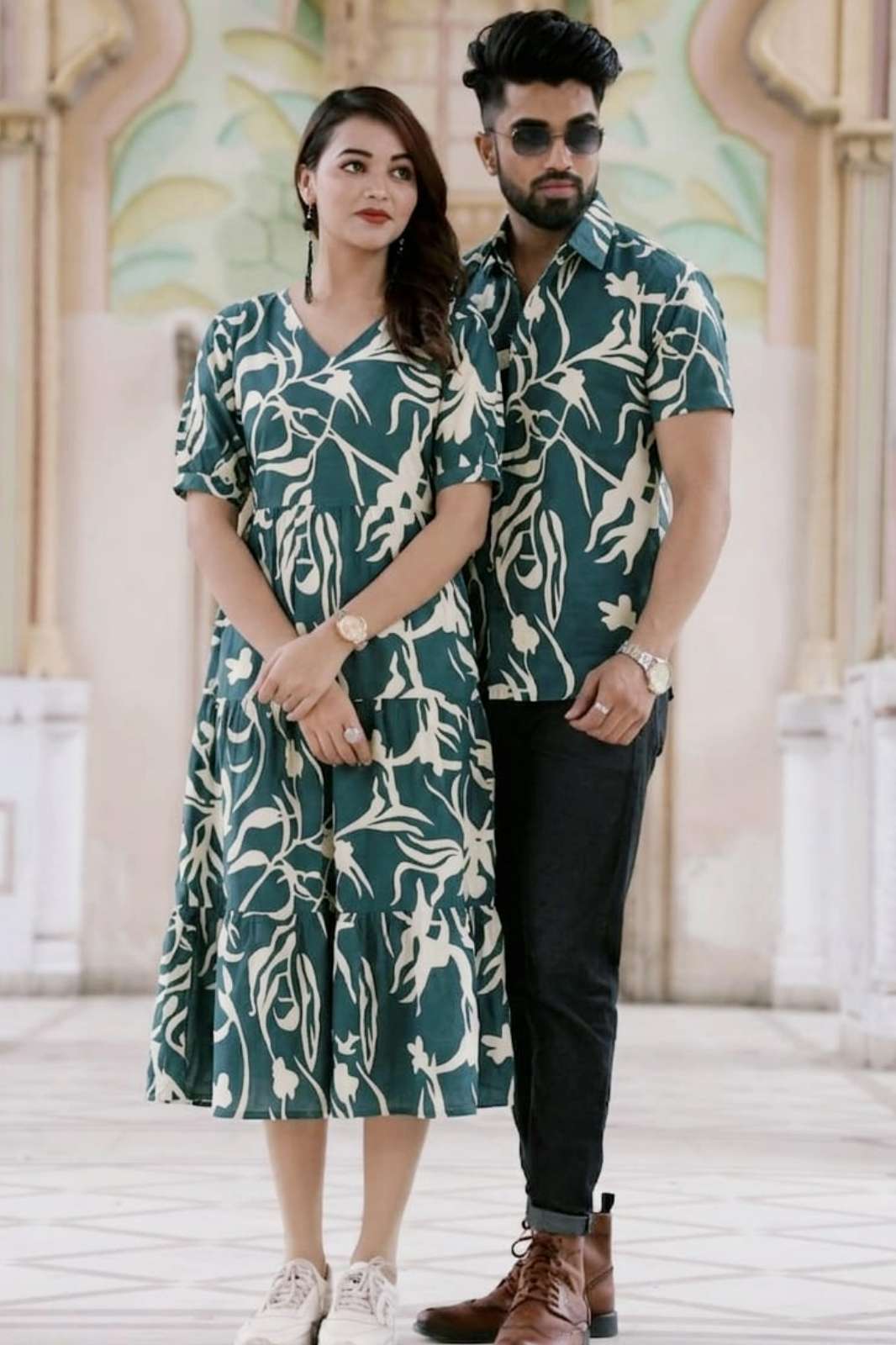 Traditional Indian Men Women Exclusive Trendy Pure Cotton One Piece Dress & Mens Shirt Couple Dress 