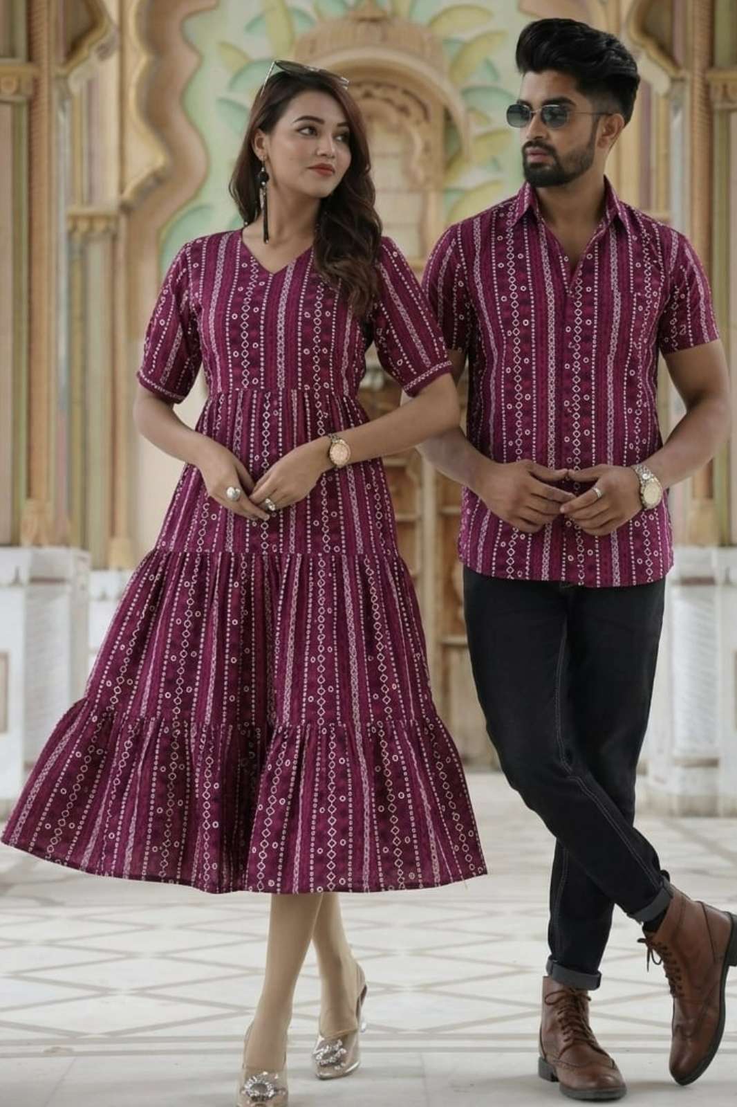 Traditional Indian Men Women Exclusive Trendy Pure Cotton One Piece Dress & Mens Shirt Couple Dress 