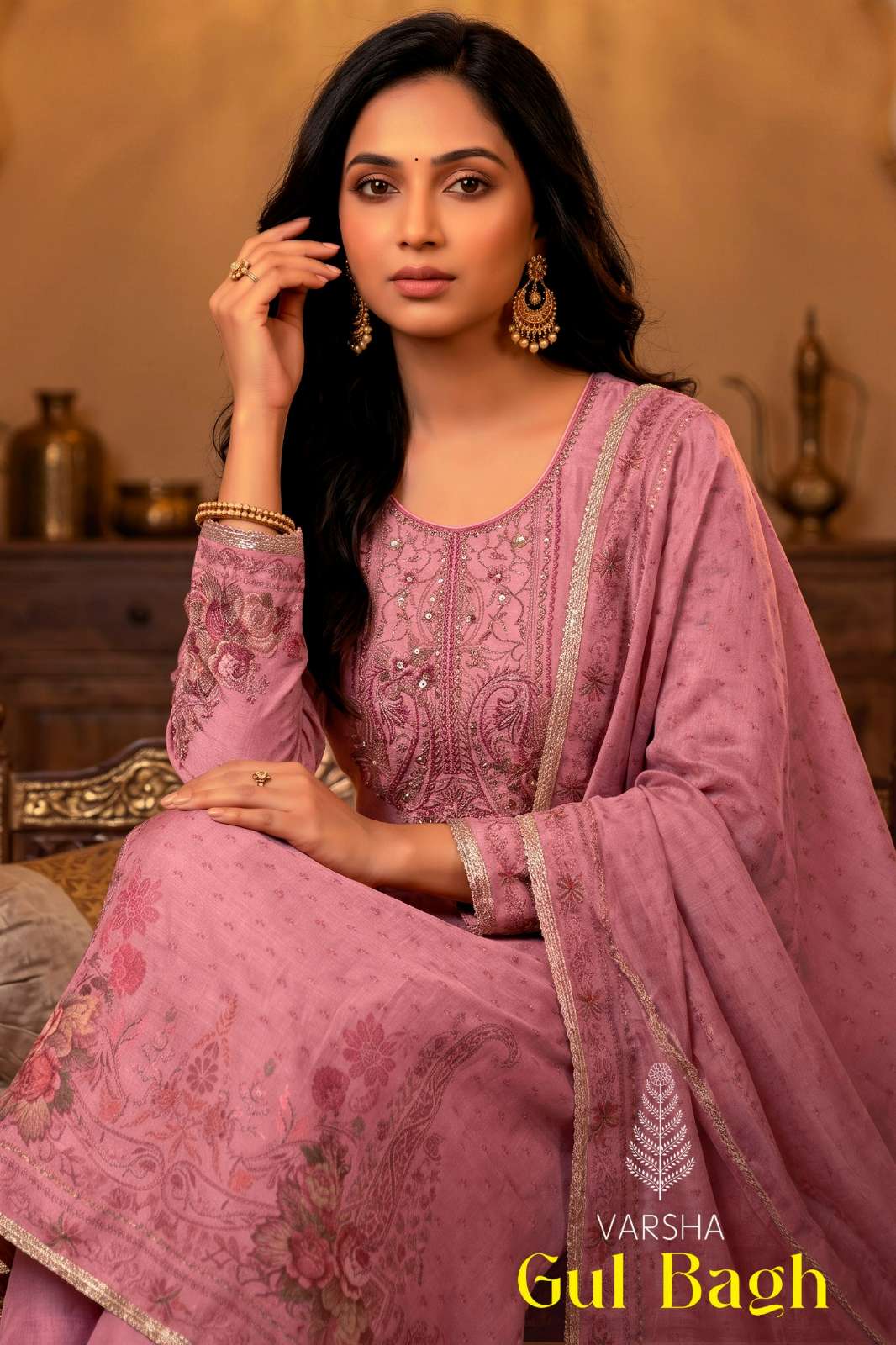 VARSHA GUL BAGH VISCOSE SOFTY SHIMMER DIGITALLY PRINTED WITH HANDWORK SUIT