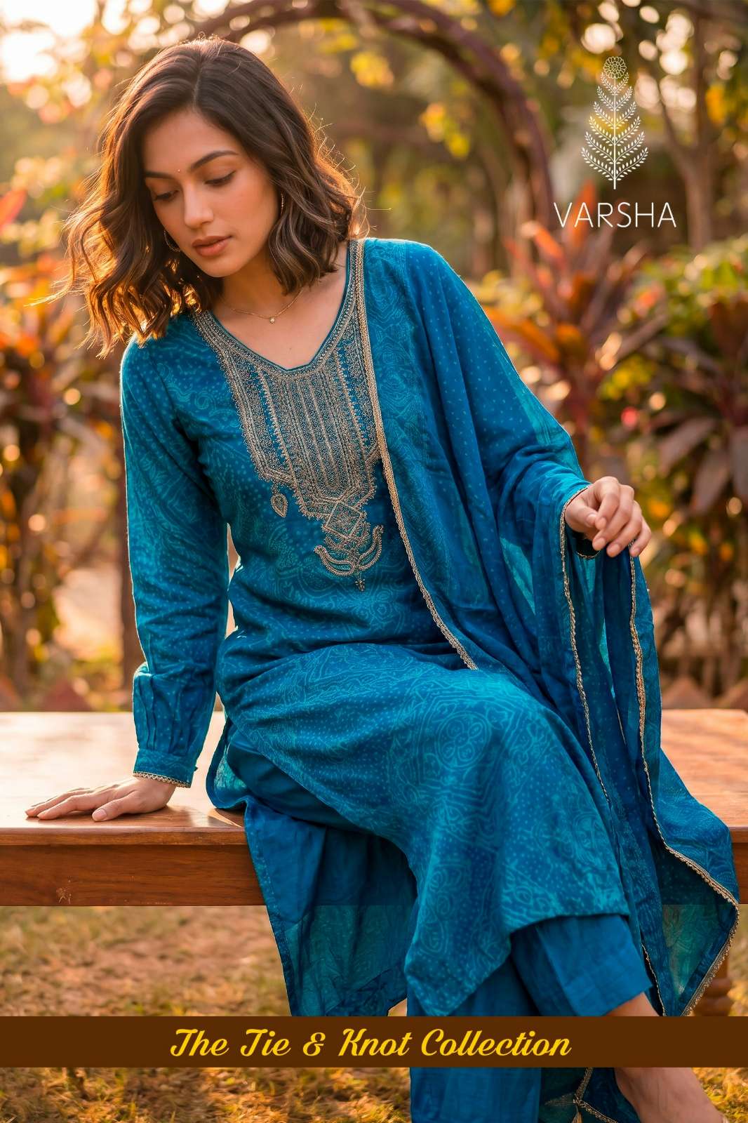 VARSHA THE TIE & KNOT COLLECTION VISCOSE MUSLIN DIGITALLY PRINT & EMBROIDERY WORK SUIT