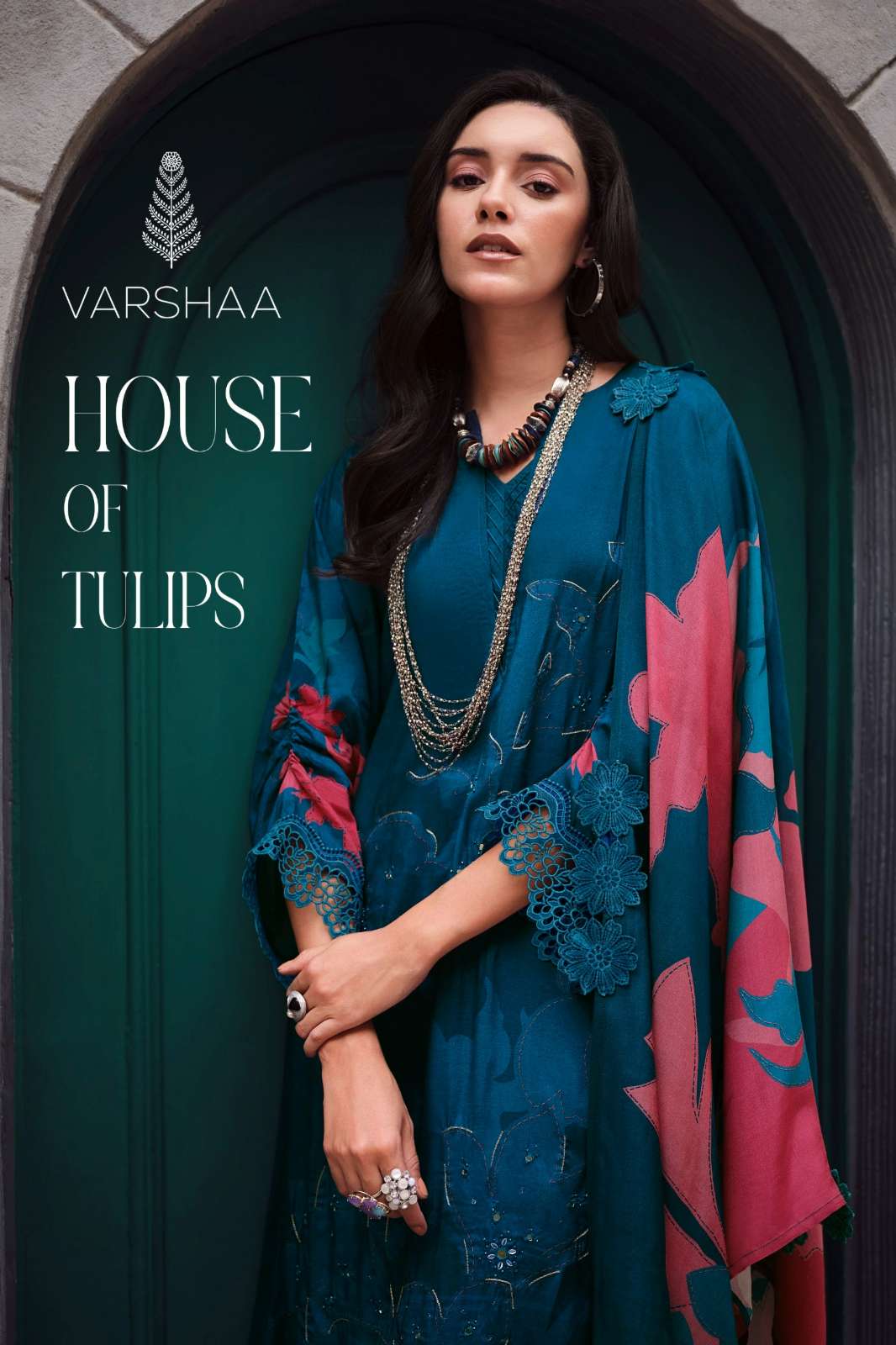 VARSHAA HOUSE OF TULIPS VISOCSE MUSLIN DIGITALL PRINT & EMBROIDERY WORK SUIT