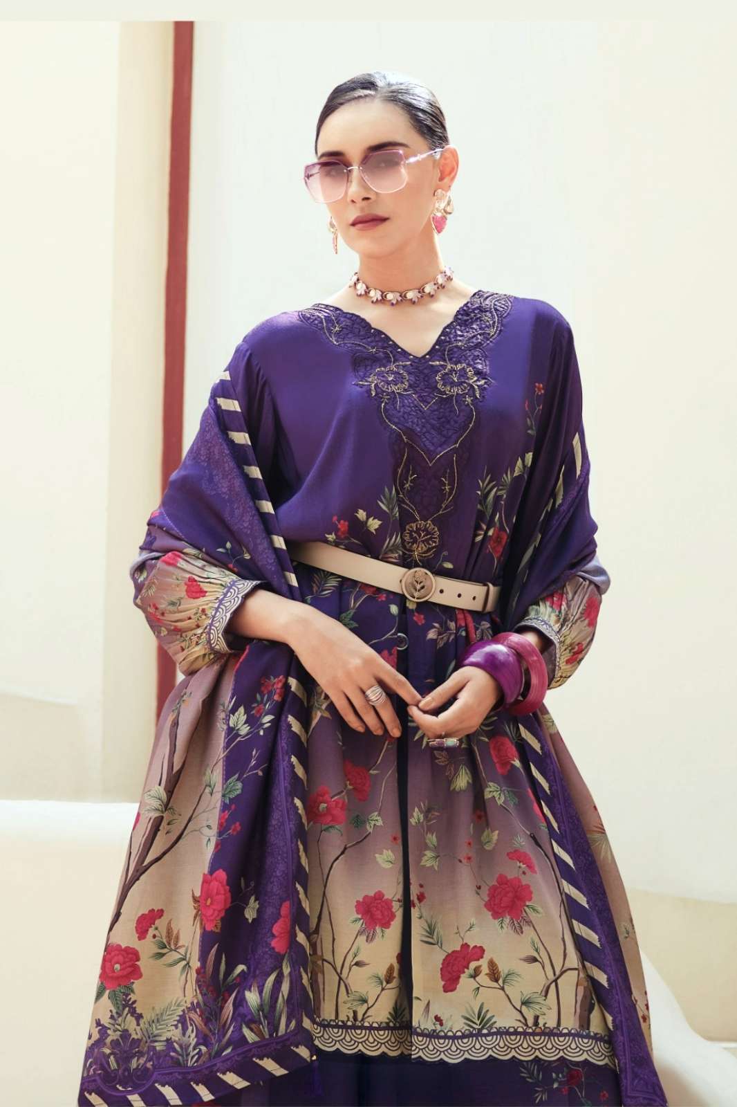 VARSHAA JARDIN DIOR VISCOSE MUSLIN DIGITALL PRINT & EMBROIDERY WORK SUIT