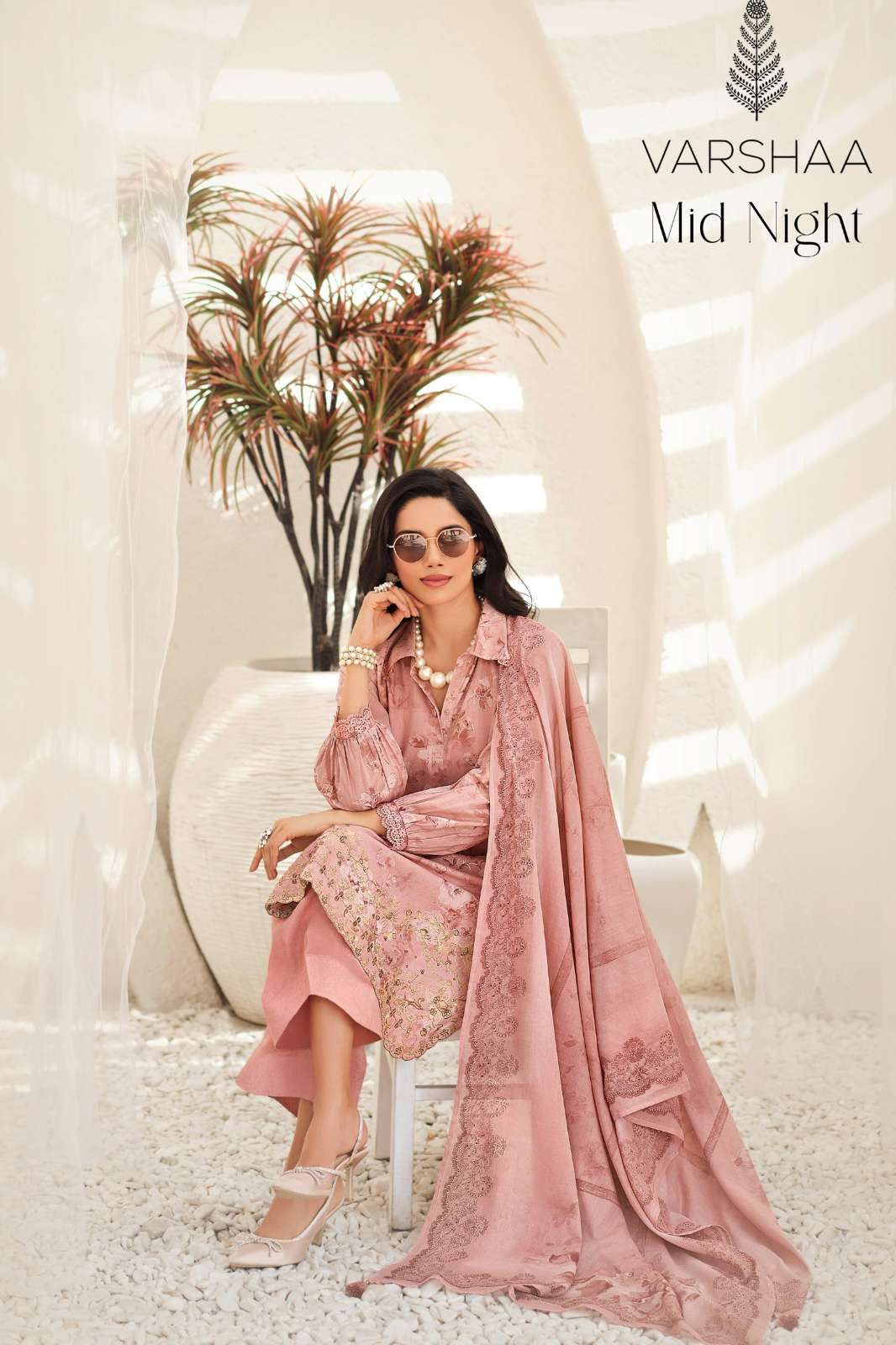 VARSHAA Mid Night Linen Cotton Printed & Embroidered Suit