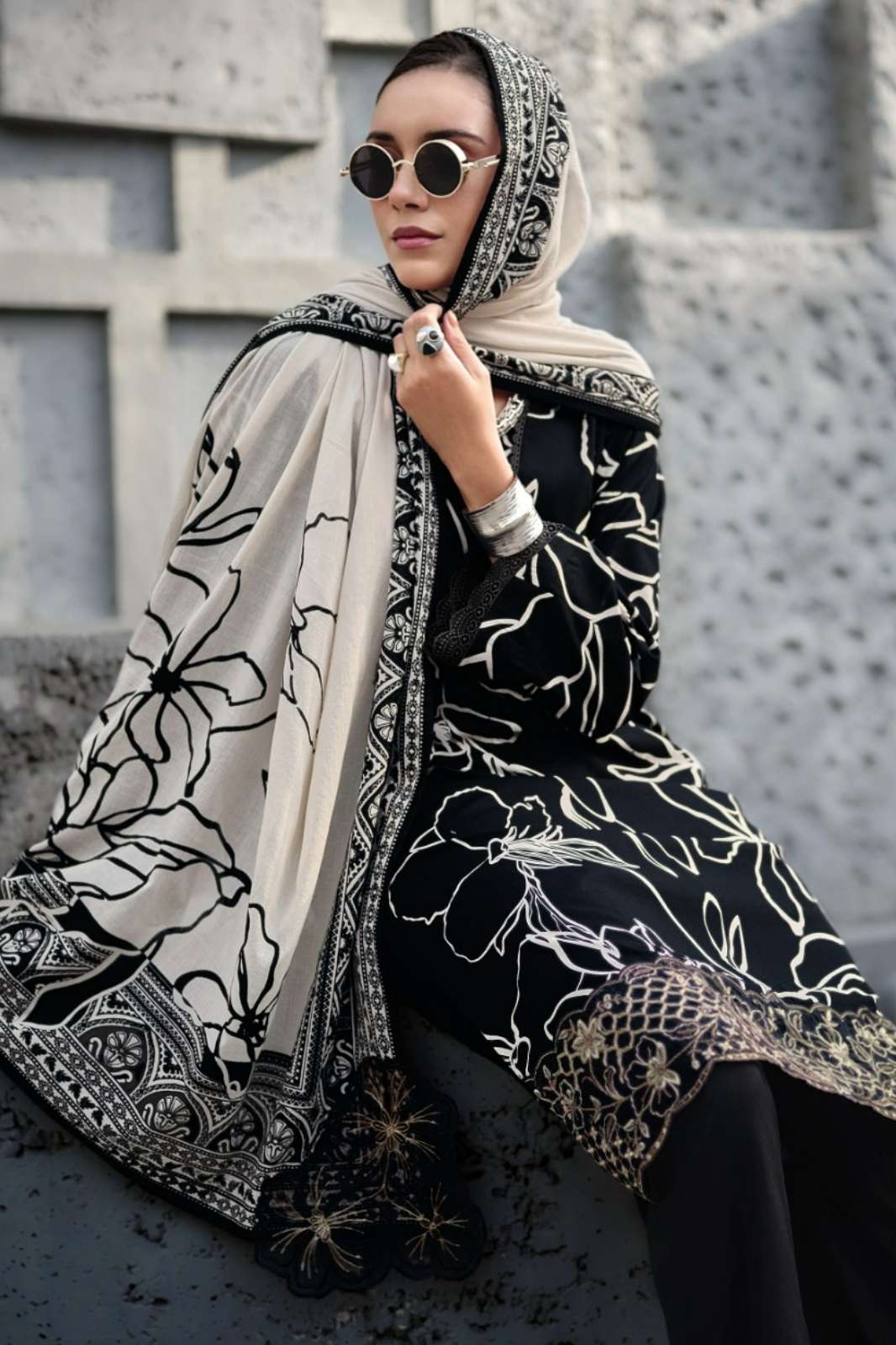 VARSHAA THE BLACK EDIT COTTON PRINTED WITH EMBROIDERY WORK SUIT