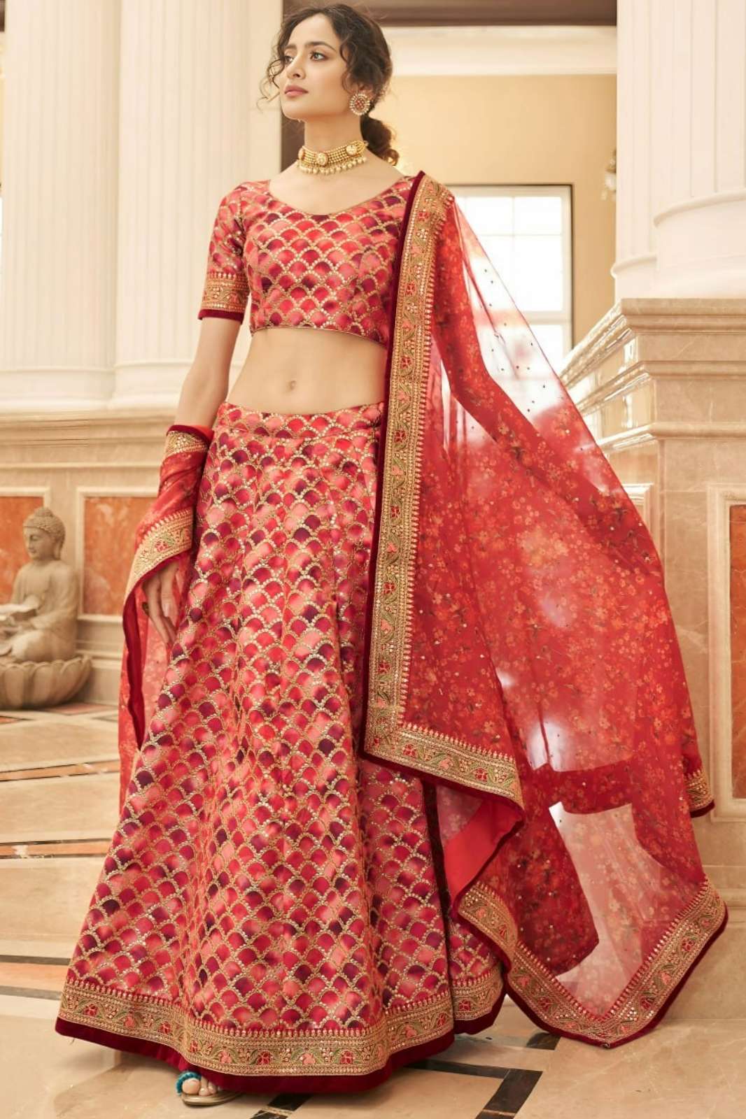ZEEL 7427 Presents Red Scallop Embroidered Lehenga Choli 
