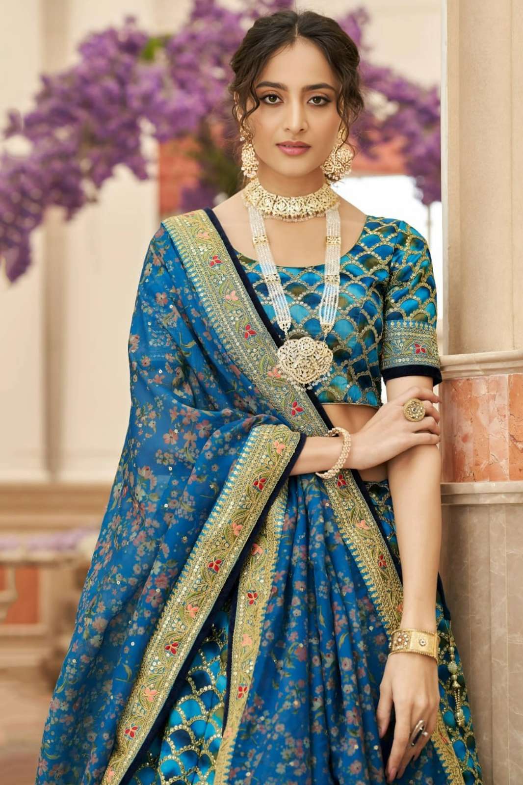 ZEEL7426 Presents Teal Blue Embroidered Lehenga Choli 