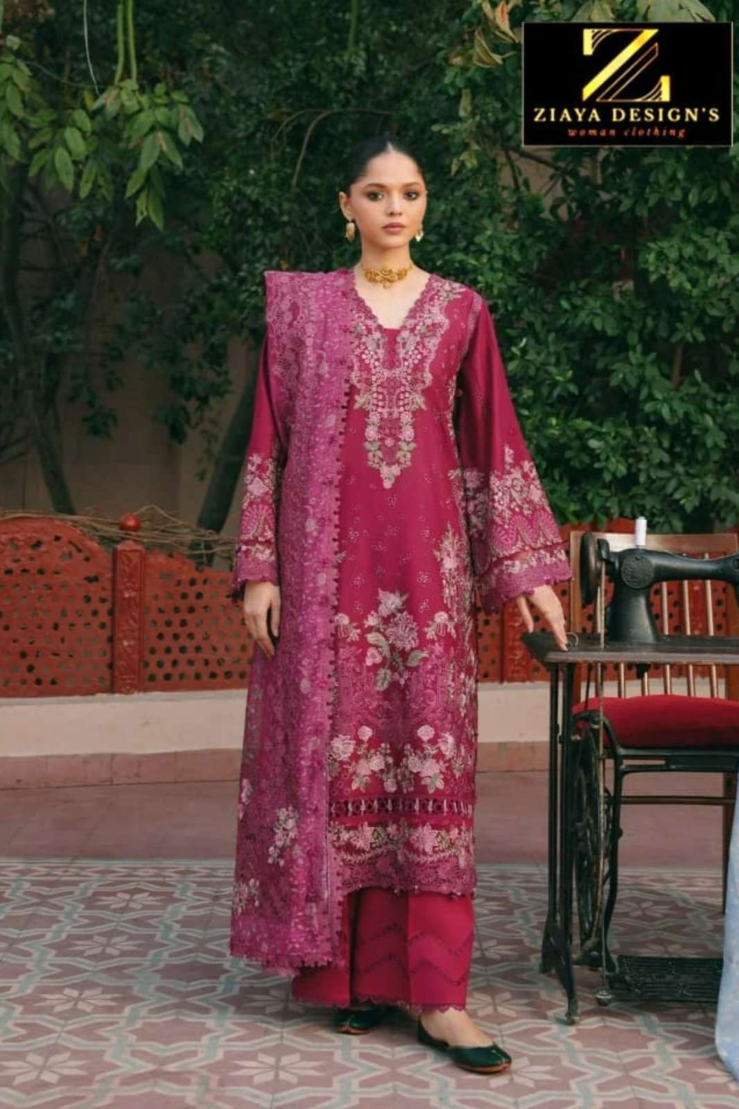 Ziaya Design 7773 Pure Cambric Cotton Embroidered Pakistani Suit