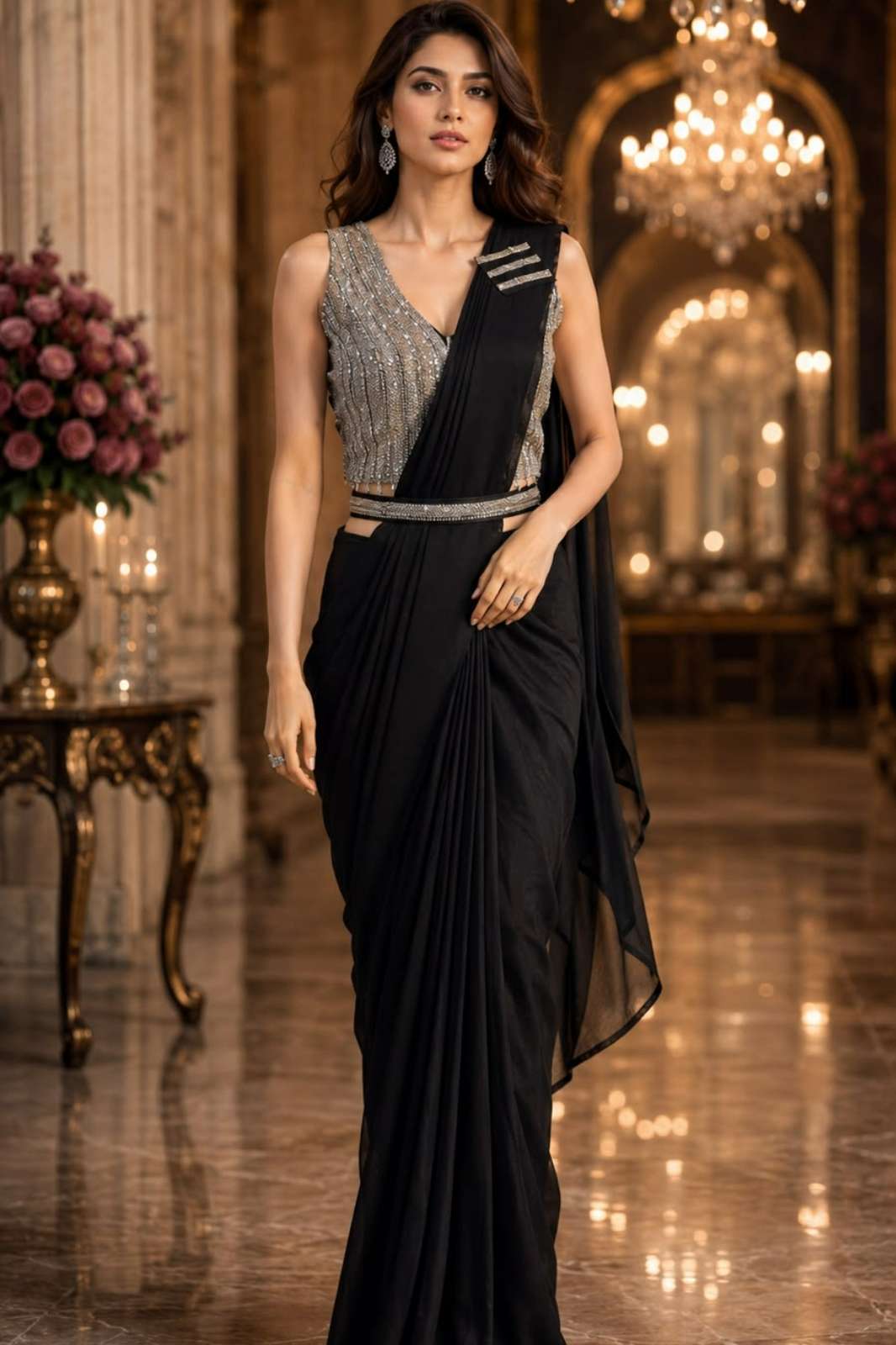 Amoha 102349 Ready To Wear Saree Shimmer Saree with Sequins Work blouse