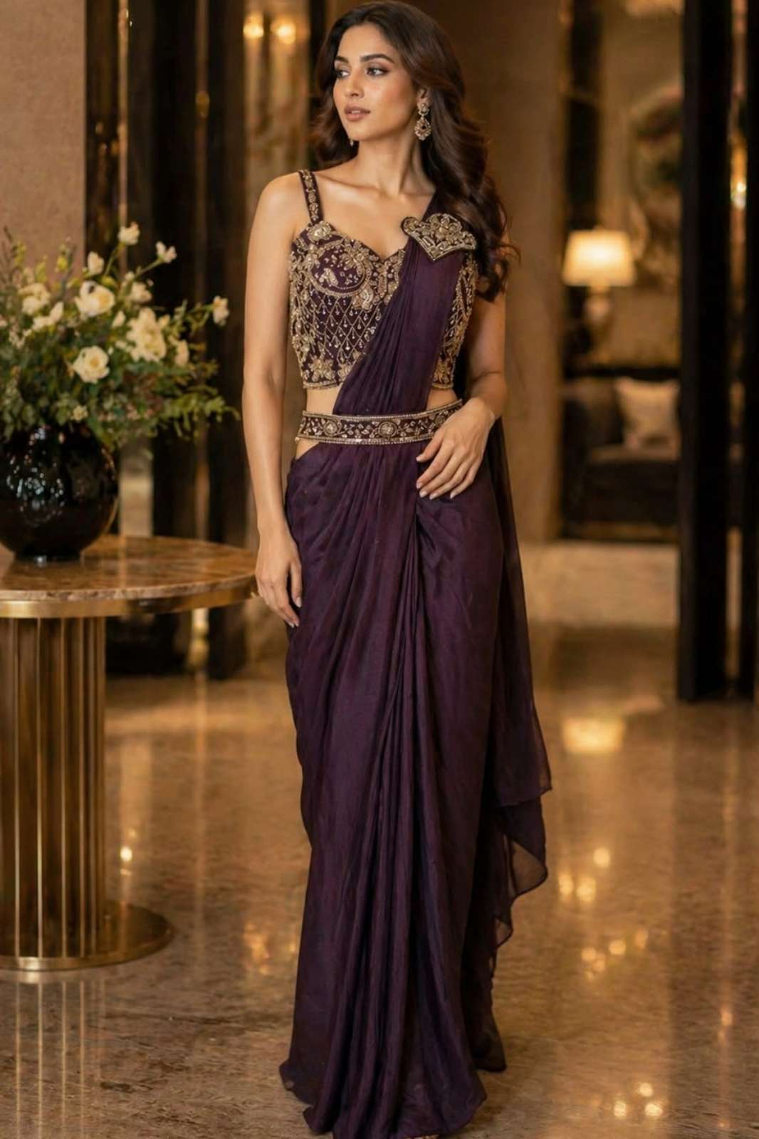 Amoha A516 Ready To Wear Saree Imported Fabric with Beads Work