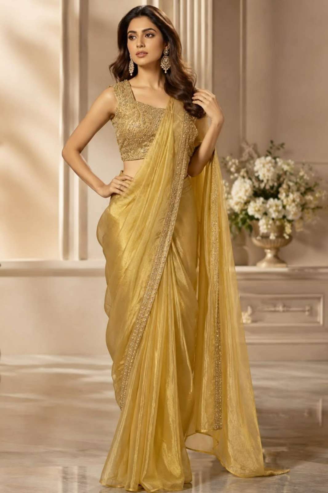 Amoha A538 Ready To Wear Saree Fandy Satin Fabric with Beads Work