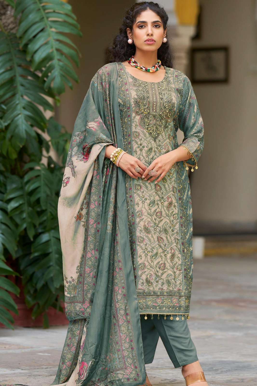 Amrutvela AT 122 Pure Viscous Maslin Digital Print & Handwork Pakistani Suit