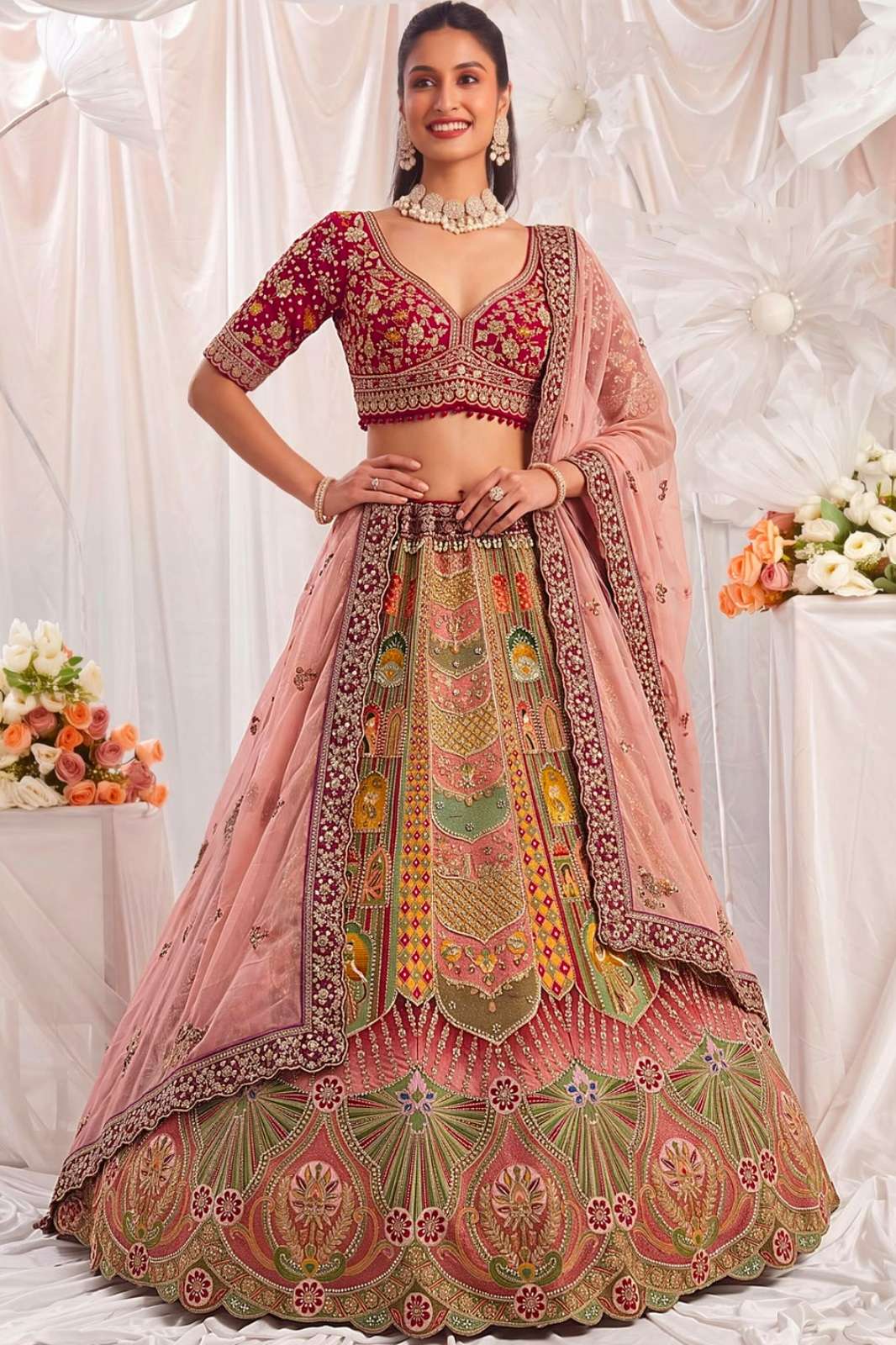 Anjani Arts 23439 Beautiful Silk Embroidered Wedding Wear Lehenga Choli