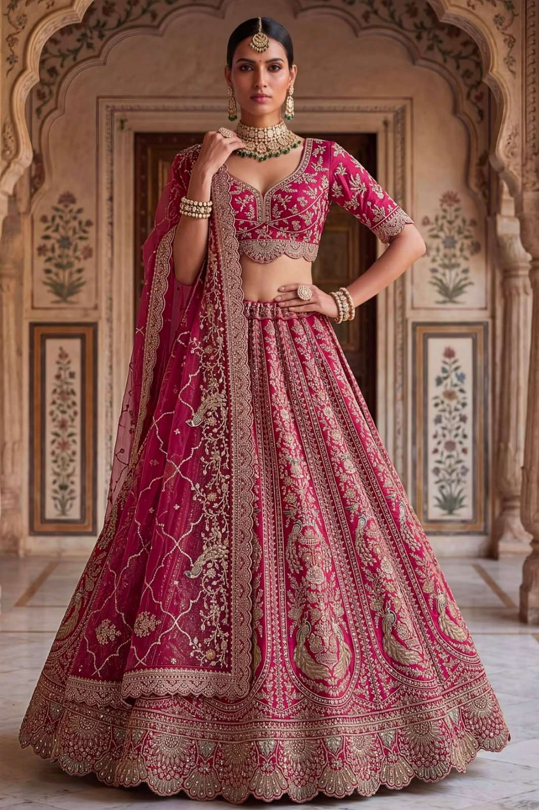 Anjani Arts 23561 Beautiful Satin Silk Embroidered Wedding Wear Lehenga Choli