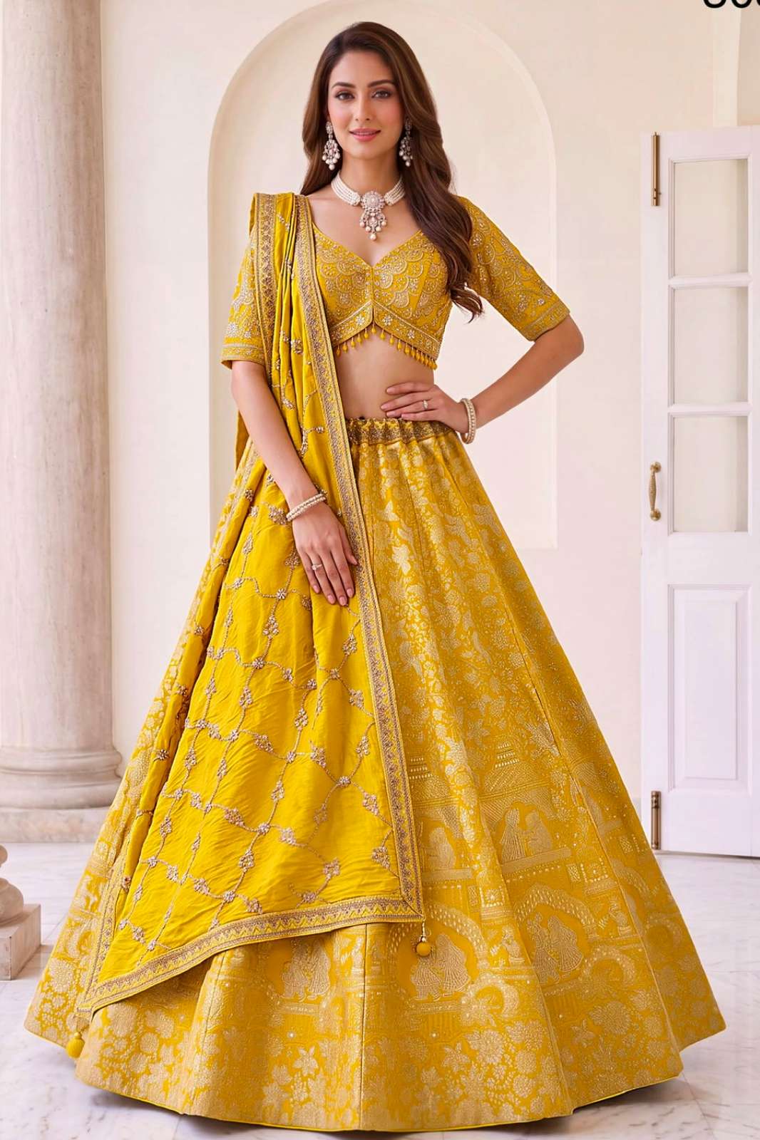Anjani Arts 23562 Beautiful Banarasi Silk Embroidered Wedding Wear Lehenga Choli