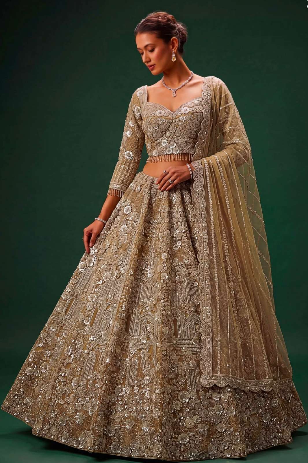 Anjani Arts 23563 Beautiful Net Embroidered Wedding Wear Lehenga Choli