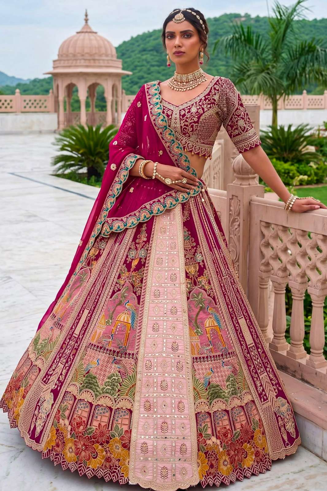 Anjani Arts 23564 Beautiful Banarasi silk Embroidered Wedding Wear Lehenga Choli