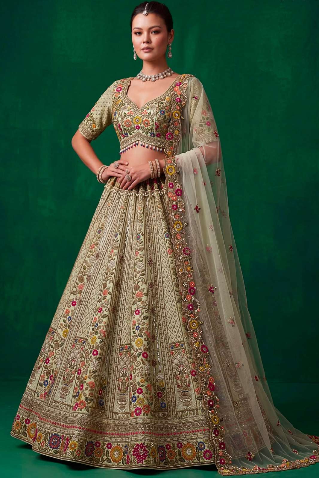 Anjani Arts 23565 Beautiful Gadhwal Silk Embroidered Wedding Wear Lehenga Choli