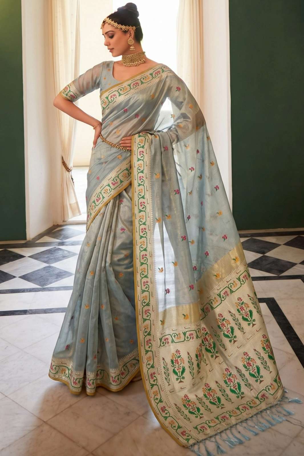 Astita Maheshwari Silk  Tissue silk With Designer Pallu Border Weaving Work Saree